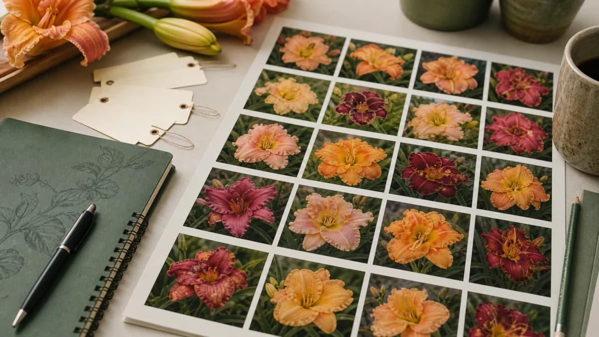 Printed daylily listing photo grid