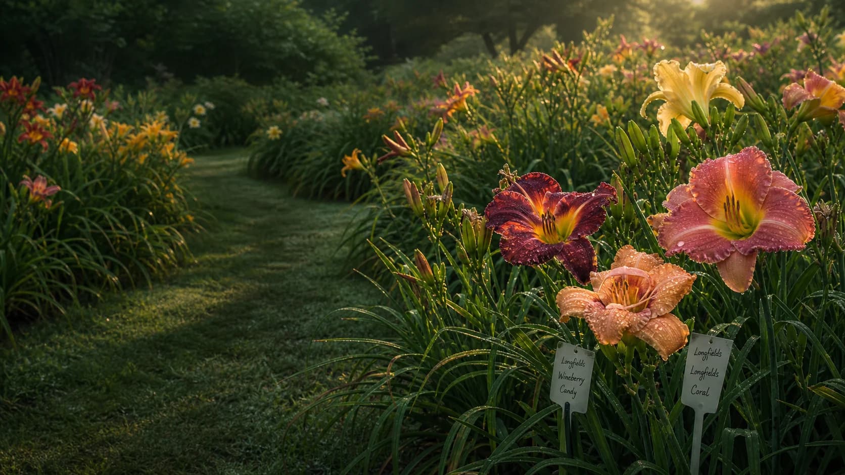Daylily garden at sunset